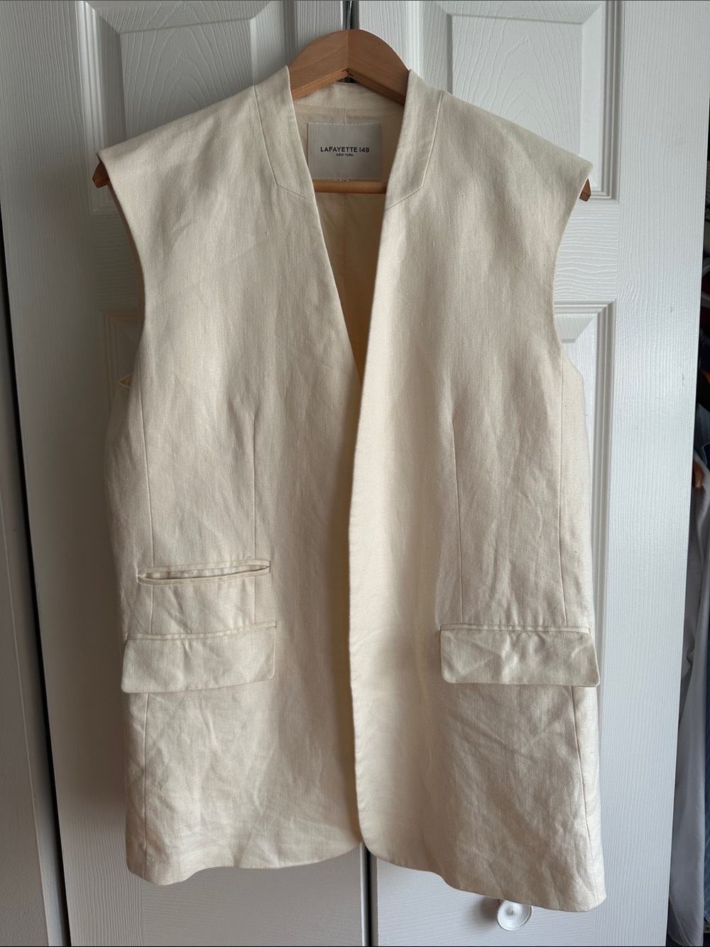 Lafayette 148 New York Cream Sleeveless Long Vest